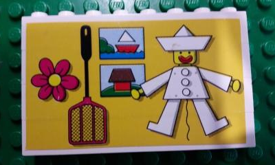 Stickered Assembly 8 x 1 x 4 with Jumping-Jack, House, Lake and Clown Pattern on Yellow Background (Sticker) - Set 297 - 4 Brick 1 x 8