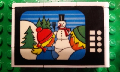 Stickered Assembly 6 x 2 x 3 1/3 with Snowman and Children on TV Screen Pattern (Sticker) - Set 264-1 - 3 Brick 2 x 4, 3 Brick 2 x 2, 3 Tile 2 x 2