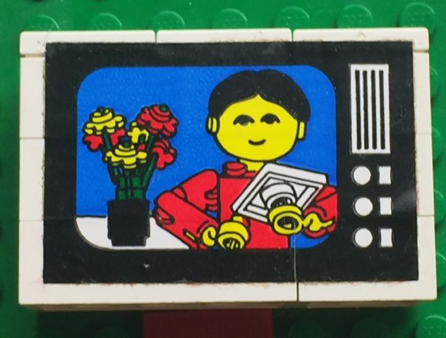 Stickered Assembly 6 x 2 x 3 1/3 with Flowers and Figure on TV Screen Pattern (Sticker) - Set 268-1 - 3 Brick 2 x 4, 3 Brick 2 x 2, 3 Tile 2 x 2