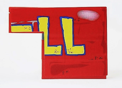 Stickered Assembly 6 x 1 x 3 2/3 with 'LL' Pattern (Sticker) - Set 4982 - 2 Brick 1 x 4, 1 Dark Bluish Gray Plate 1 x 4, 1 Brick 1 x 6, 1 Tile 1 x 6