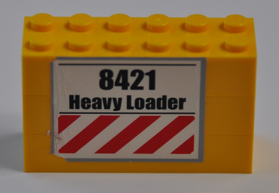 Stickered Assembly 6 x 2 x 3 with '8421 Heavy Loader' and Red and White Danger Stripes Pattern (Sticker) - Set 8421 - 3 Brick 2 x 6