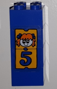 Stickered Assembly 2 x 2 x 4 with Girl and Number 5 Pattern (Sticker) - Set 3681 - 4 Brick 2 x 2