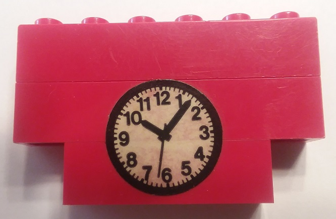 Stickered Assembly 6 x 1 x 3 with Clock Pattern (Sticker) - Set 590 & 374-1 - 2 Brick 1 x 6, 1 Brick 1 x 4