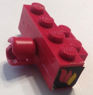 Stickered Assembly 4 x 2 x 1 with Classic Fire Logo Pattern on Both Sides (Stickers) - Set 590 & 374-1 - 1 Plate 1 x 4, 2 Plate 1 x 1, 1 Plate 2 x 2, 1 Plate, Modified 1 x 4 with Tow Ball Socket, Long, 2 Slots