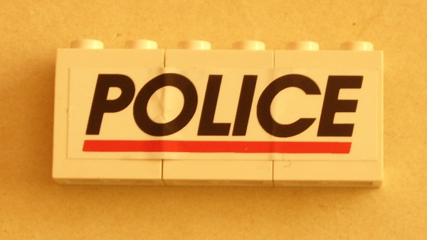 Stickered Assembly 6 x 1 x 2 with Black 'POLICE' and Red Stripe Pattern (Sticker) - Set 6545 - 3 Panel 1 x 2 x 2 - Solid Studs
