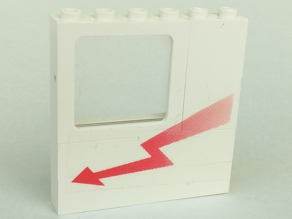 Stickered Assembly 6 x 1 x 5 with Red Arrow Pattern Model Left Side (Sticker) - Set 5561 - 2 Brick 1 x 6, 1 Panel 1 x 2 x 3, 1 Window 1 x 4 x 3