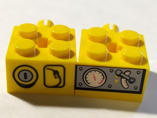 Stickered Assembly 4 x 2 x 1 with Gauges Pattern Model Left Side (Sticker) - Set 7344 - 2 Brick, Modified 2 x 2 with Pin and Axle Hole