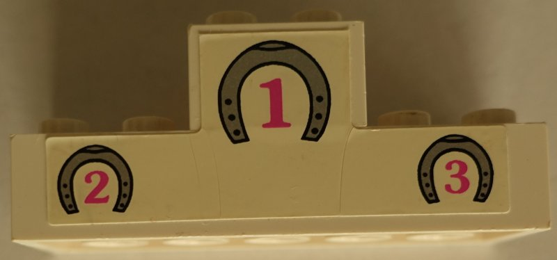 Stickered Assembly 6 x 2 x 2 Podium with 1-2-3 under Horseshoes Pattern (Sticker) - Set 6417 - 1 Brick 2 x 6, 1 Brick 2 x 2