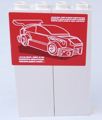 Stickered Assembly 4 x 1 x 5 with Red and Lime Car Posters Pattern on Both Sides (Stickers) - Set 8681 - 2 Brick 1 x 2 x 5