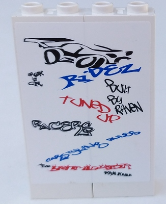 Stickered Assembly 4 x 1 x 5 with 'RACERS' Graffiti Pattern (Sticker) - Set 8681 - 2 Brick 1 x 2 x 5