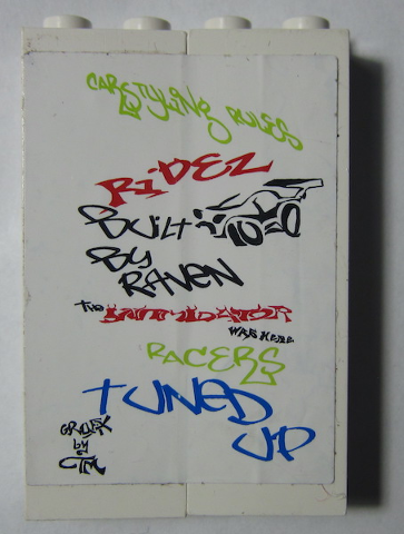 Stickered Assembly 4 x 1 x 5 with 'RIDEZ' Graffiti Pattern (Sticker) - Set 8681 - 2 Brick 1 x 2 x 5