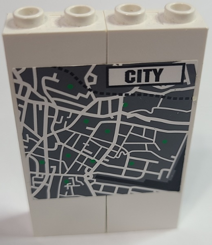 Stickered Assembly 4 x 1 x 5 with 'CITY' in White Rectangle and Map Pattern (Sticker) - Set 7237 - 2 Brick 1 x 2 x 5