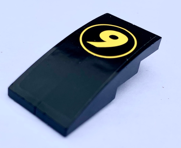 Stickered Assembly 4 x 2 x 1 with Yellow Number 9 in Circle Pattern (Sticker) - Sets 8159 / 8160 - 2 Slope Curved 4 x 1