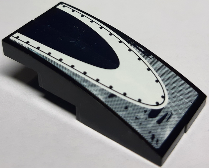 Stickered Assembly 4 x 2 x 1 with Black and Grey Swirl, Dots and White Half Ellipse Pattern (Sticker) - Set 8161 - 2 Slope Curved 4 x 1