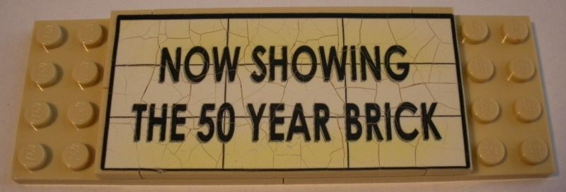 Stickered Assembly 12 x 4 x 2/3 with 'NOW SHOWING THE 50 YEAR BRICK' Pattern (Sticker) - Set 10184 - 2 Plate 4 x 6, 4 Tile 1 x 2, 4 Tile 1 x 6