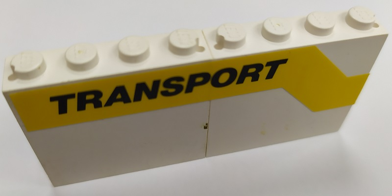 Stickered Assembly 8 x 1 x 3 with Black 'TRANSPORT' on Yellow Stripe Pattern Model Left Side (Sticker) - Set 6367 - 2 Panel 1 x 4 x 3 - Solid Studs