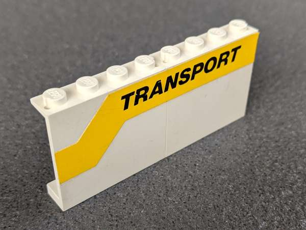 Stickered Assembly 8 x 1 x 3 with Black 'TRANSPORT' on Yellow Stripe Pattern Model Right Side (Sticker) - Set 6367 - 2 Panel 1 x 4 x 3 - Solid Studs
