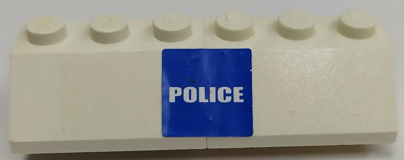 Stickered Assembly 6 x 2 x 1 with 'POLICE' on Blue Background Pattern (Sticker) - Set 7245 - 2 Slope 45 2 x 3
