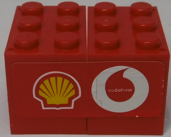 Stickered Assembly 4 x 3 x 2 with Shell and Vodafone Logos Pattern Model Left Side (Sticker) - Set 8654 - 2 Container, Cupboard 2 x 3 x 2 - Solid Studs