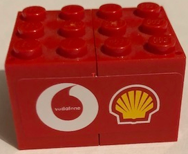 Stickered Assembly 4 x 3 x 2 with Shell and Vodafone Logos Pattern Model Right Side (Sticker) - Set 8654 - 2 Container, Cupboard 2 x 3 x 2 - Solid Studs