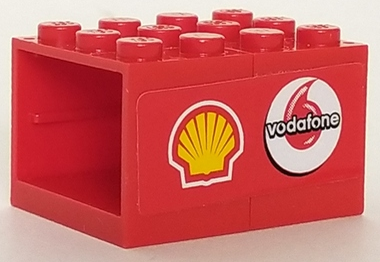Stickered Assembly 4 x 3 x 2 with Shell and Vodafone Logos Pattern Model Left Side (Sticker) - Set 8672 - 2 Container, Cupboard 2 x 3 x 2 - Solid Studs