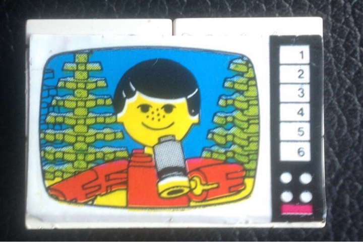 Stickered Assembly 4 x 2 x 2 1/3 with Male Reporter/Singer Pattern (Sticker) -  Set 278 - 2 Brick 2 x 4, 2 Tile 2 x 2