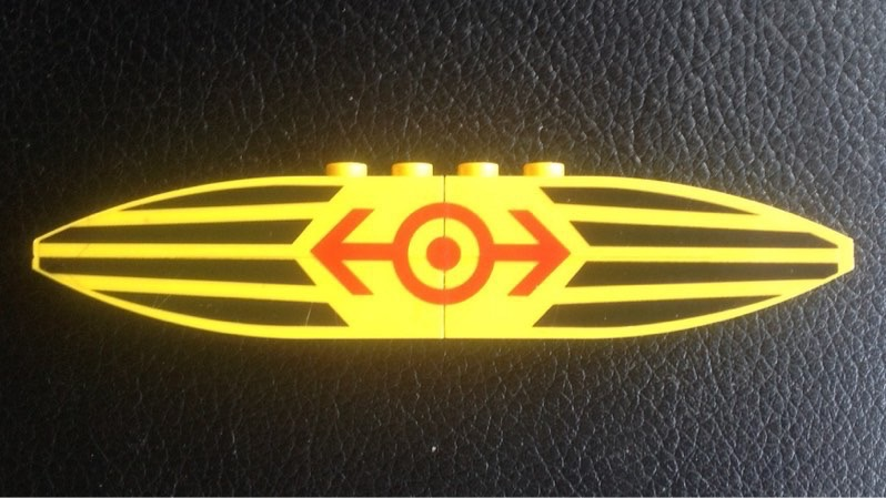 Stickered Assembly 12 x 1 x 2 with Red Train Logo and 4 Black Horizontal Stripes Pattern (Sticker) - Set 4513 - 2 Slope, Curved 6 x 1 with 2 Studs, 2 Slope, Curved 6 x 1 Inverted