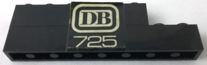 Stickered Assembly 8 x 1 x 2 with White 'DB 725' Pattern Model Left Side (Sticker) - Set 725-2 - 1 Brick 1 x 6, 1 Brick 1 x 8