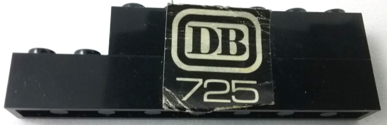 Stickered Assembly 8 x 1 x 2 with White 'DB 725' Pattern Model Right Side (Sticker) - Set 725-2 - 1 Brick 1 x 6, 1 Brick 1 x 8