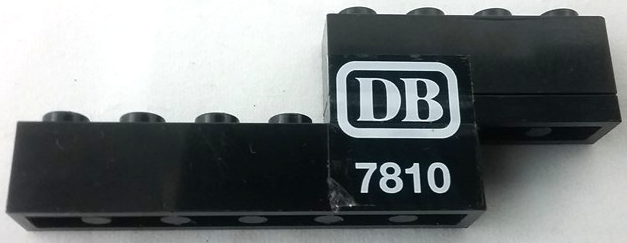 Stickered Assembly 8 x 1 x 2 1/3 with White 'DB 7810' Pattern Model Left Side (Sticker) - Set 7810 - 1 Plate 1 x 4, 1 Brick 1 x 4, 1 Brick 1 x 6