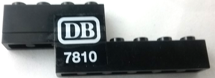 Stickered Assembly 8 x 1 x 2 1/3 with White 'DB 7810' Pattern Model Right Side (Sticker) - Set 7810 - 1 Plate 1 x 4, 1 Brick 1 x 4, 1 Brick 1 x 6