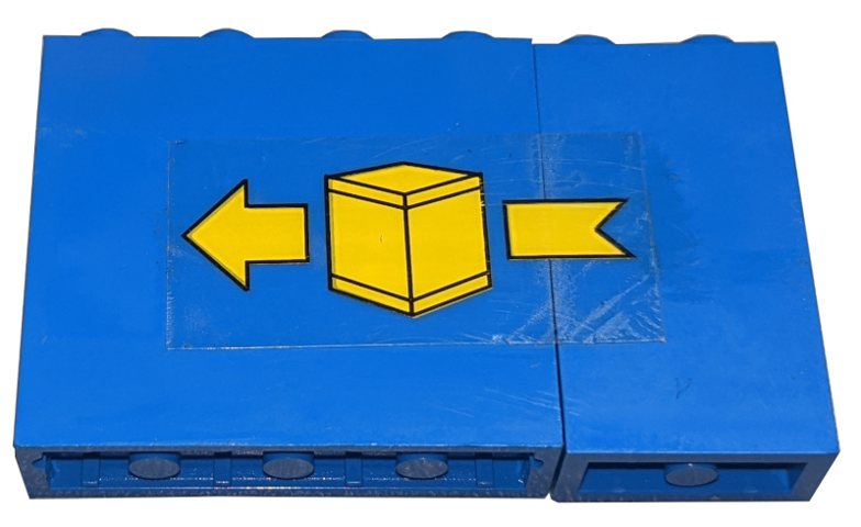 Stickered Assembly 6 x 1 x 3 with Yellow Box and Arrow Pattern Model Right Side (Sticker) - Set 6361 - 1 Panel 1 x 4 x 3 - Solid Studs, 1 Panel 1 x 2 x 3 - Solid Studs