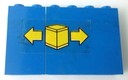 Stickered Assembly 6 x 1 x 3 with Yellow Cargo Box and 2 Arrows Pattern Model Left Side (Sticker) - Sets 4030 / 6361 - 1 Panel 1 x 4 x 3 - Solid Studs, 1 Panel 1 x 2 x 3 - Solid Studs