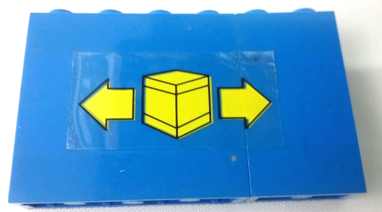 Stickered Assembly 6 x 1 x 3 with Yellow Cargo Box and 2 Arrows Pattern Model Right Side (Sticker) - Sets 4030 / 6361 - 1 Panel 1 x 4 x 3 - Solid Studs, 1 Panel 1 x 2 x 3 - Solid Studs