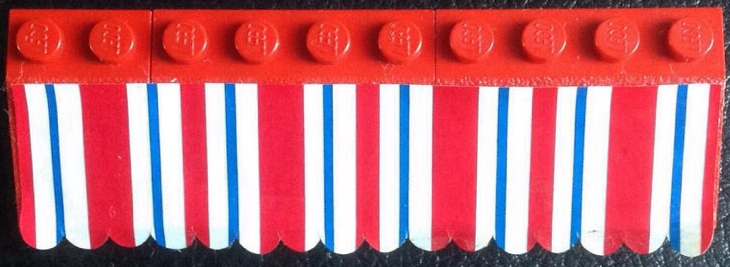 Stickered Assembly 10 x 3 x 1 with Blue, Red, and White Stripes Awning Pattern (Sticker) - Set 6372-1 - 2 Slope 33 3 x 4, 1 Slope 33 3 x 2
