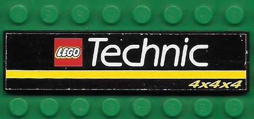 Stickered Assembly 8 x 2 with LEGO Technic Logo, Yellow Stripe and '4x4x4' Pattern (Sticker) - Set 8880 - 2 Tile 1 x 8