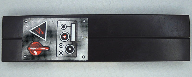 Stickered Assembly 8 x 2 with Silver Ferrari F430 Challenge Centre Console with Buttons, Electricity Danger Triangle and Red Power Switch Pattern (Sticker) - Set 8143 - 2 Tile 1 x 8