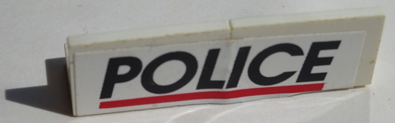 Stickered Assembly 4 x 1 x 1 with Black 'POLICE' and Red Stripe on White Background Pattern (Sticker) - Sets 6545 / 6625 - 2 Panel 1 x 2 x 1