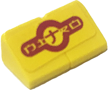 Stickered Assembly 2 x 1 x 2/3 with Stylized 'NITRO' on Red Circle and Bar Pattern (Sticker) - Set 8666 - 2 Slope 30 1 x 1 x 2/3