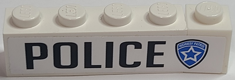 Stickered Assembly 5 x 1 x 1 with 'POLICE' and Highway Patrol Logo Pattern Model Left Side (Sticker) - Set 8681 - 1 Brick 1 x 1, 1 Brick 1 x 4