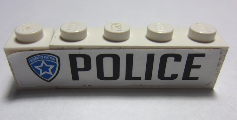 Stickered Assembly 5 x 1 x 1 with 'POLICE' and Highway Patrol Logo Pattern Model Right Side (Sticker) - Set 8681 - 1 Brick 1 x 1, 1 Brick 1 x 4