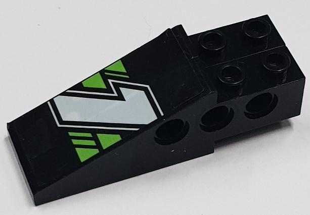 Stickered Assembly 6 x 2 x 1 2/3 with White Number 1 and Lime Stripes Pattern (Sticker) - Set 8647 - 2 Technic Slope 6 x 1 x 1 2/3