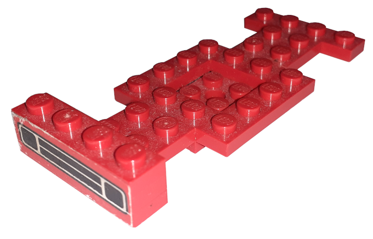 Stickered Assembly 10 x 4 x 1 1/3 with Car Grille Black on Red Background Pattern (Sticker) - Set 623 - 1 Vehicle, Base 4 x 10 x 2/3 with 2 x 2 Recessed Center with Center Hole (First Version), 2 Plate 1 x 4