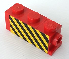 Stickered Assembly 3 x 1 x 1 with Black and Yellow Danger Stripes Pattern on Right Side (Sticker) - Set 7720 - 1 Brick, Modified 1 x 1 with Headlight, 1 Brick 1 x 2