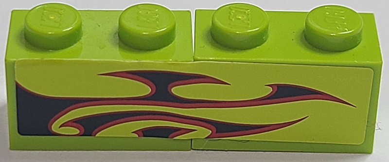 Stickered Assembly 4 x 1 with Black and Dark Red Flames Pattern Model Left Side (Sticker) - Set 8681 - 2 Brick 1 x 2