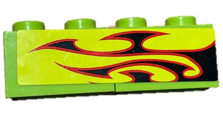 Stickered Assembly 4 x 1 with Black and Dark Red Flames Pattern Model Right Side (Sticker) - Set 8681 - 2 Brick 1 x 2