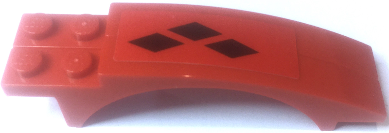 Stickered Assembly 8 x 2 x 1 2/3 with 3 Black Diamonds Pattern Model Left Side Back (Sticker) - Set 7886 - 2 Slope, Curved 8 x 1 x 1 2/3 with Arch and 2 Recessed Studs