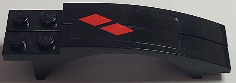 Stickered Assembly 8 x 2 x 1 2/3 with 2 Red Diamonds Pattern Model Right Side Back (Sticker) - Set 7886 - 2 Slope, Curved 8 x 1 x 1 2/3 with Arch and 2 Recessed Studs