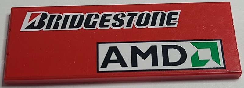 Stickered Assembly 8 x 3 with 'Bridgestone' and 'AMD' Logo on Red Background Pattern Model Left Side (Sticker) - Set 8157 - 3 Tile 1 x 8