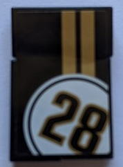 Stickered Assembly 3 x 2 with Number 28 in White Circle with Gold Stripes on Black Background Pattern (Sticker) - Set 8147 - 3 Tile 1 x 2
